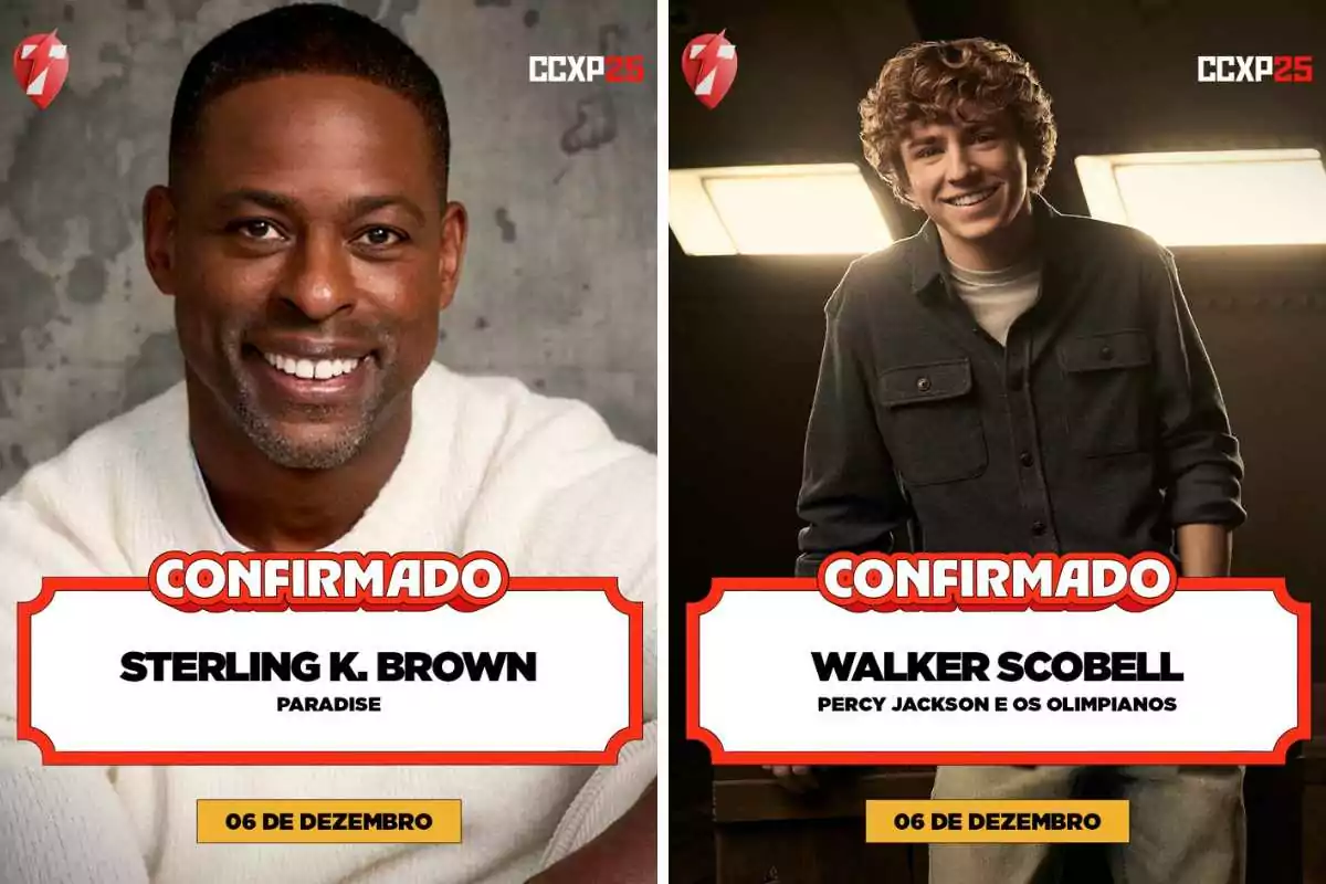 fotomontagem de sterling k brown e walker scobell para painel do disney+ da ccxp25