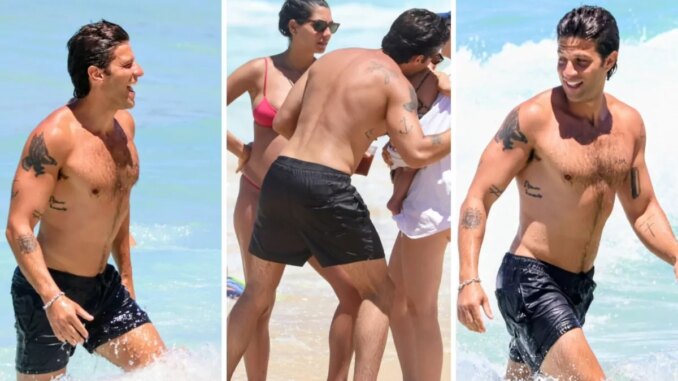 Chay Suede e a famjlia na praia