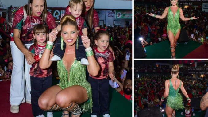 Virginia leva os filhos para o ensaio da Grande Rio