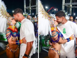 Viviane Araujo beija o marido antes de desfilar pela Mancha Verde - Edu Araujo Agnews