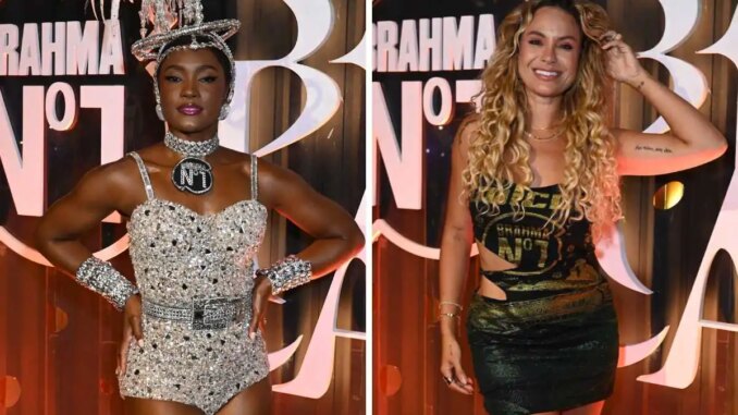 fotomontagem de Erika Januzza e Sarah Andrade no camarote N1 no carnaval do Rio de Janeiro