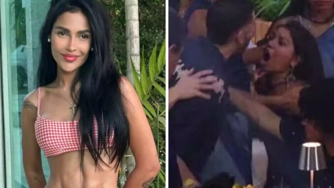 fotomontagem de flay e de marcelo brigando com gabi na festa do bbb 26